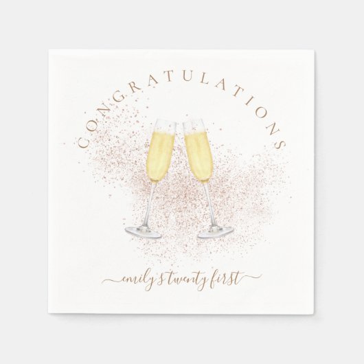 Serviette En Papier Rose Parties scintillant d'or Champagne 21e annive (Devant)