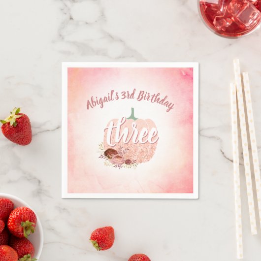 Serviette En Papier Rose Parties scintillant or Citrouille Automne Fil (En situation)
