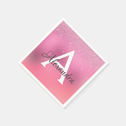 Serviette En Papier Rose Parties scintillant or Confetti Monogramme An (Coin)