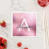 Serviette En Papier Rose Parties scintillant or et Monogramme étincela (En situation)