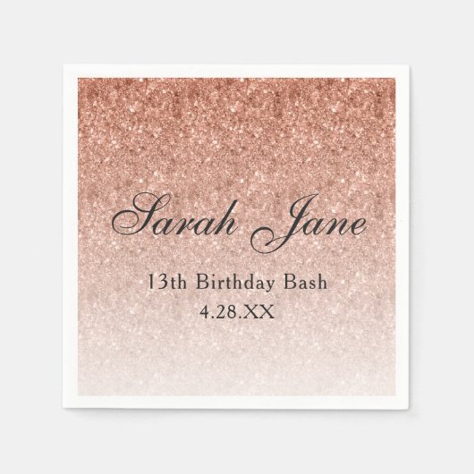 Serviette En Papier Rose Parties scintillant or Glam Personnalisé (Devant)