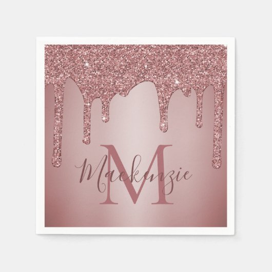 Serviette En Papier Rose Parties scintillant or  gouttes de mode Monog (Devant)