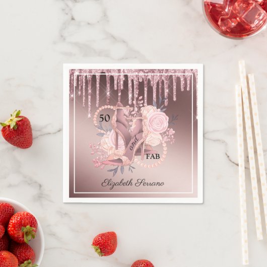 Serviette En Papier Rose Parties scintillant or perches 50e anniversai (En situation)