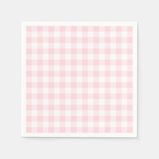 Serviette En Papier Rose pastel et gingham blanc (Devant)
