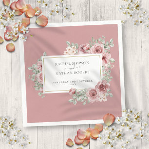 Serviette En Papier Rose Poussiéreuse Floral Élégant Géométrique Or