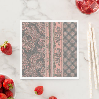 Serviette En Papier Rose Poussiéreuse Vintage et Dentelle Damassée Gri