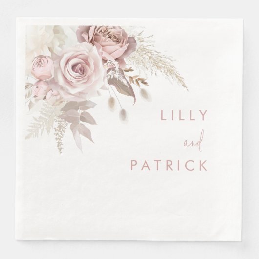 Serviette En Papier Rose poussiéreux et Mariage floral Blush Fiançaill (Devant)
