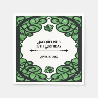 Serviette En Papier Rose Princesse Anniversaire à porte verte et noire
