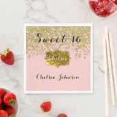 Serviette En Papier Rose Quartz Parties scintillant Gold Sweet 16 (En situation)