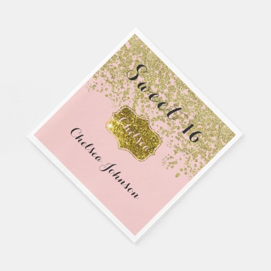 Serviette En Papier Rose Quartz Parties scintillant Gold Sweet 16 (Coin)