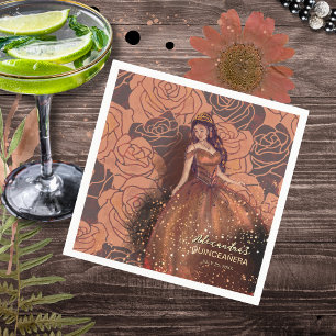 Serviette En Papier Rose Quinceañera Luxe Métallisé Cuivre