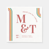 Serviette En Papier Rose | Retro Seventies Stripes | Monogramme Mariag (Devant)