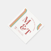 Serviette En Papier Rose | Retro Seventies Stripes | Monogramme Mariag (Coin)