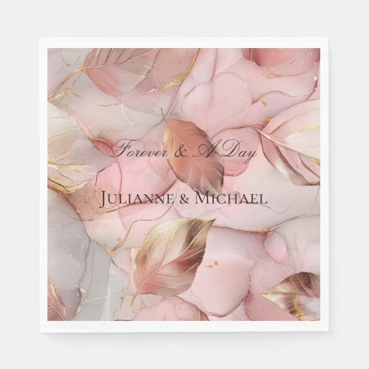 Serviette En Papier Rose romantique Blush Pink Gold Leaf Fête des mari (Devant)