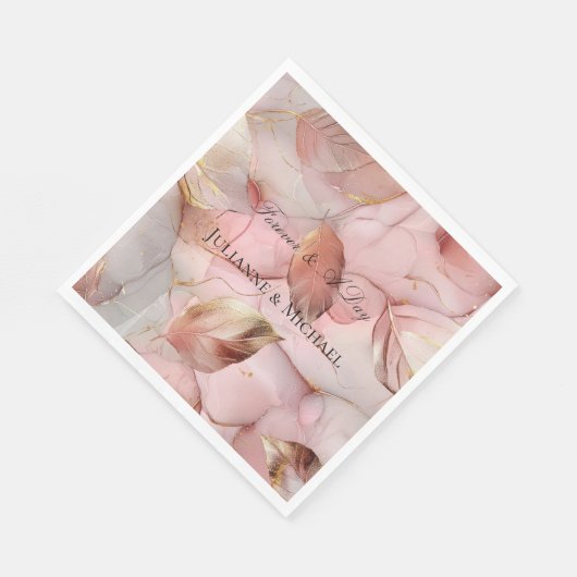 Serviette En Papier Rose romantique Blush Pink Gold Leaf Fête des mari (Coin)