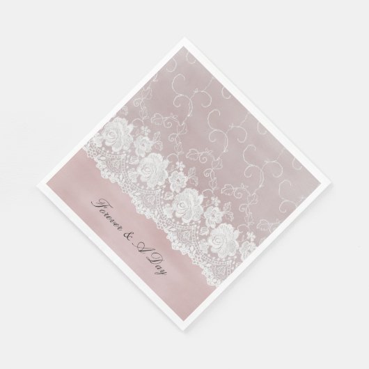 Serviette En Papier Rose romantique Blush Rose Blanche dentelle Mariag (Coin)