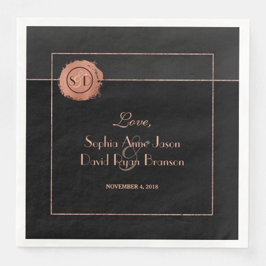 Serviette En Papier Rose romantique Parties scintillant or Monogramme  (Devant)