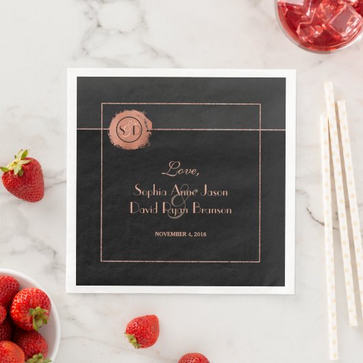 Serviette En Papier Rose romantique Parties scintillant or Monogramme  (En situation)