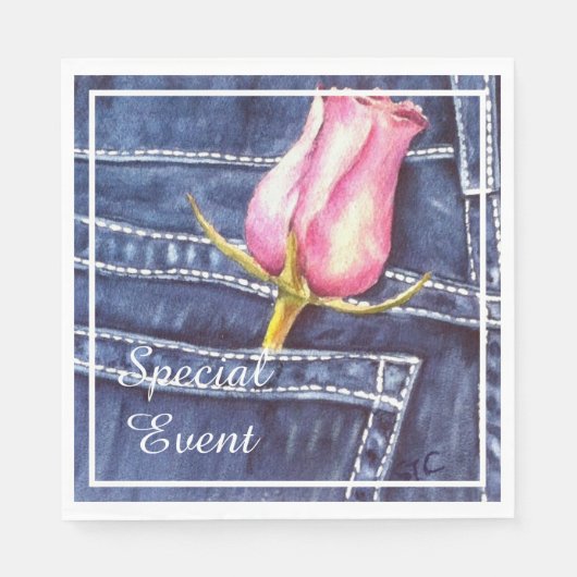 Serviette En Papier Rose rose à Denim Pocket Party (Devant)