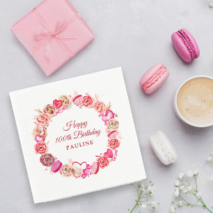 Serviette En Papier Rose Rose Coeur Tourbillonnant Saint Valentin 100e