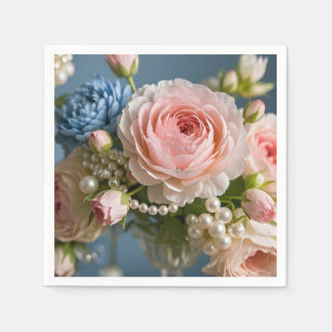 Serviette En Papier Rose rose délicate avec perle dans un vase