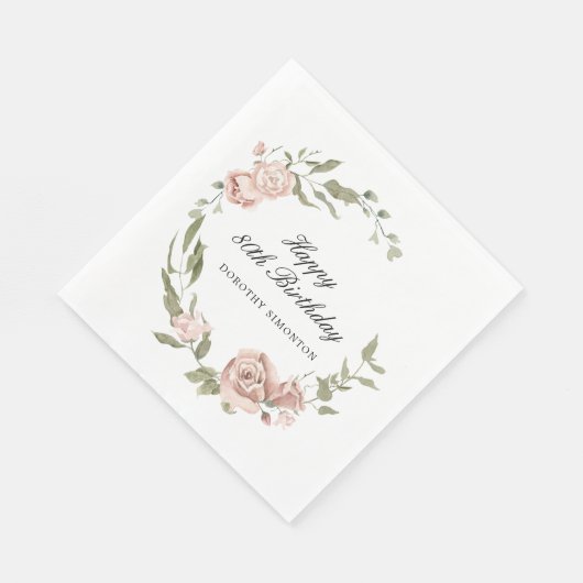 Serviette En Papier Rose rose Dusty Floral 80e anniversaire (Coin)