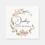 Serviette En Papier Rose rose Dusty Floral 90e anniversaire (Devant)