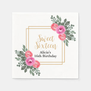 Serviette En Papier Rose rose Dusty Verdure Botanique Or Sweet 16
