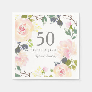 Serviette En Papier Rose rose élégante 50e fête d'anniversaire