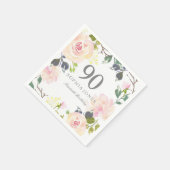 Serviette En Papier Rose rose élégante 90e fête d'anniversaire (Coin)