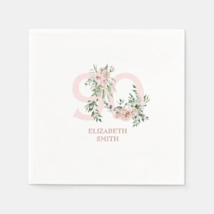 Serviette En Papier Rose rose Elégante 90e fête d'anniversaire blanche