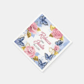 Serviette En Papier Rose rose et bleu Floral Moderne Boho (Coin)