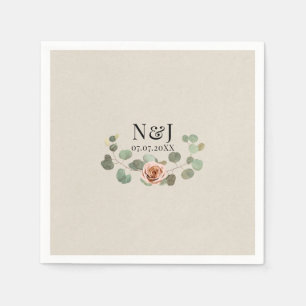 Serviette En Papier Rose rose et cœur d'eucalyptus Mariage rustique