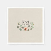 Serviette En Papier Rose rose et Eucalyptus Coeur Rustique Mariage (Devant)