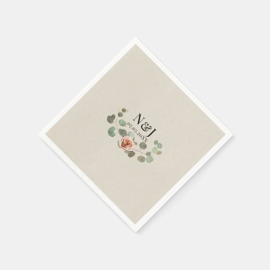 Serviette En Papier Rose rose et Eucalyptus Coeur Rustique Mariage (Coin)