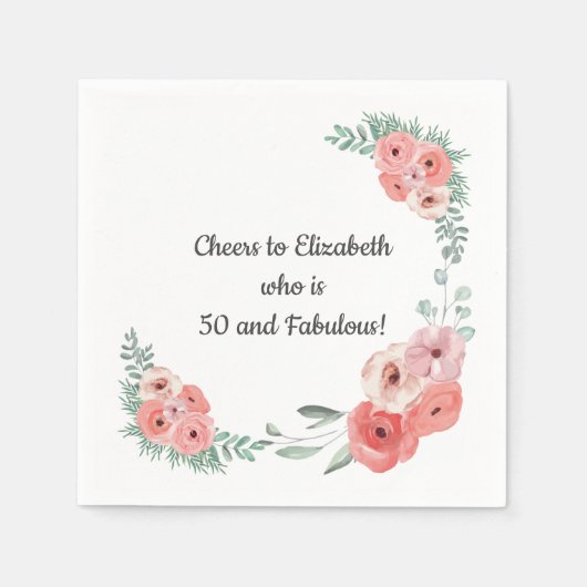 Serviette En Papier Rose rose floral 50 et fabuleux (Devant)