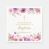 Serviette En Papier Rose Rose Floral Baptême Christening (Devant)