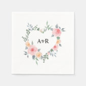 Serviette En Papier Rose rose Floral Mariage en forme de coeur végétal (Devant)