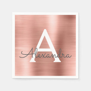 Serviette En Papier Rose Rose Gold Girl Phuile Monogramme Anniversaire