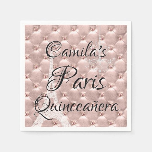 Serviette En Papier Rose Rose Gold Paris Quinceañera (Devant)