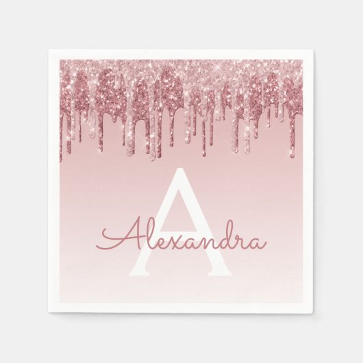 Serviette En Papier Rose Rose Gold Parties scintillant et étincelle Mo (Devant)