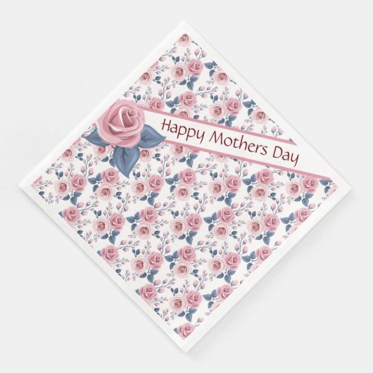 Serviette En Papier Rose rose joyeuse Fête des mères (Coin)