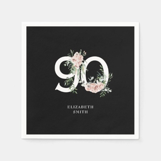 Serviette En Papier Rose rose noire et blanche 90e anniversaire (Devant)