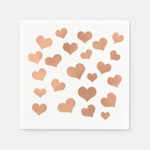 Serviette En Papier Rose Rose Or Blush Coeurs Confetti Blanc Bridal