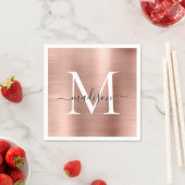 Serviette En Papier Rose Rose Or Monogramme Girly Script en métal bros (En situation)