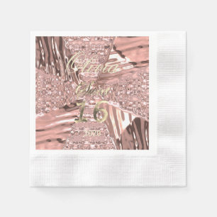 Serviette En Papier Rose Rose Or Sweet sixteen moderne 16e anniversair