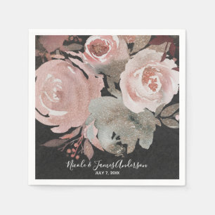 Serviette En Papier Rose rose pailleté Roses Fleurs sombres Élégant Gl