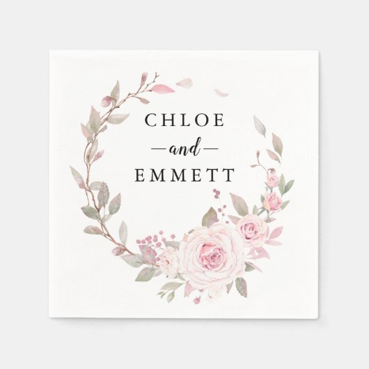 Serviette En Papier Rose rose pâle couronne de fleurs (Devant)