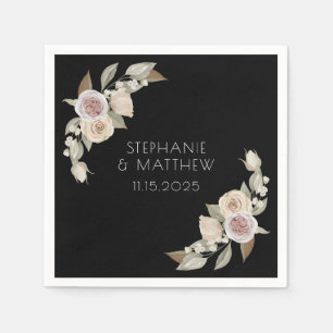 Serviette En Papier Rose rose pâle Dusty Botanique Mariage noir