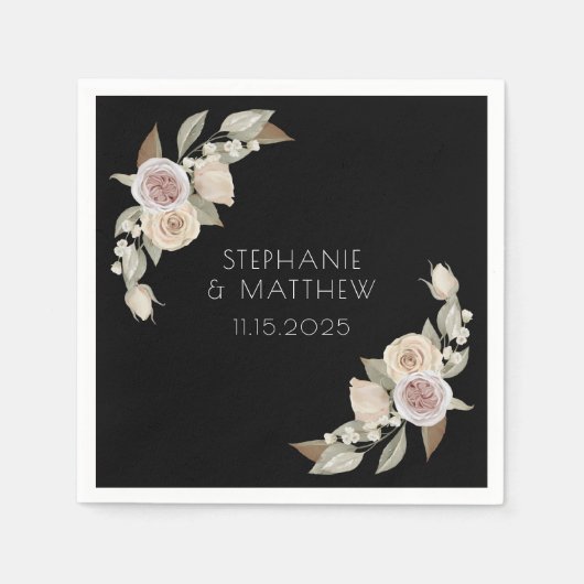 Serviette En Papier Rose rose pâle Dusty Botanique Mariage noir (Devant)